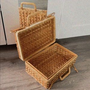 Vintage Rattan Wicker Bamboo Boho Basket Lunchbox Bag